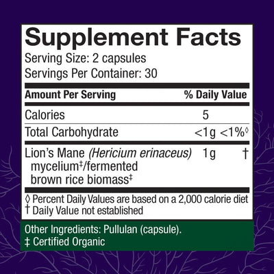 Organic Mushroom Mycelium Lion's Mane - 60 ct