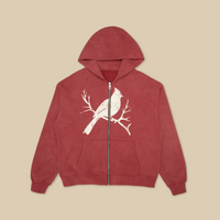 Vintage Washed Cardinal Zip-Up Hoodie