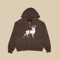 Vintage Washed Deer Zip-Up Hoodie