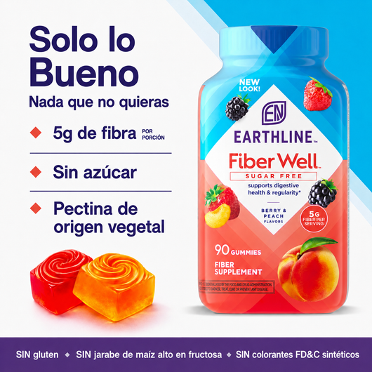 Gomitas de Fibra Sin Azúcar Earthline — 5g de Fibra — 90 Gomitas